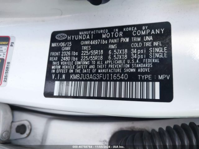KM8JU3AG3FU116540 Hyundai Tucson Limited