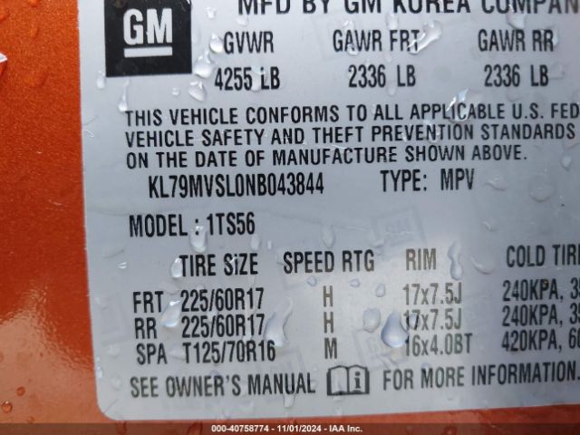 KL79MVSL0NB043844 Chevrolet Trailblazer Fwd Activ