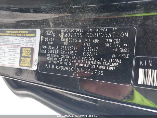 KIA SEDONA LX 2017 KNDMB5C15H6252736 Image 9