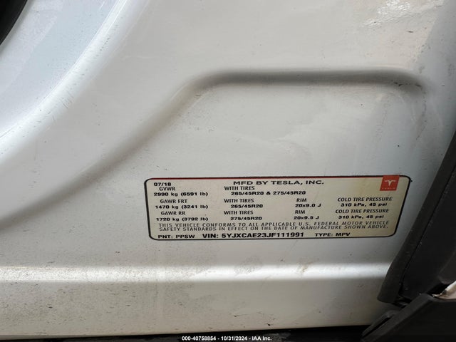 2018 TESLA MODEL X 5YJXCAE23JF111991 Photo 8