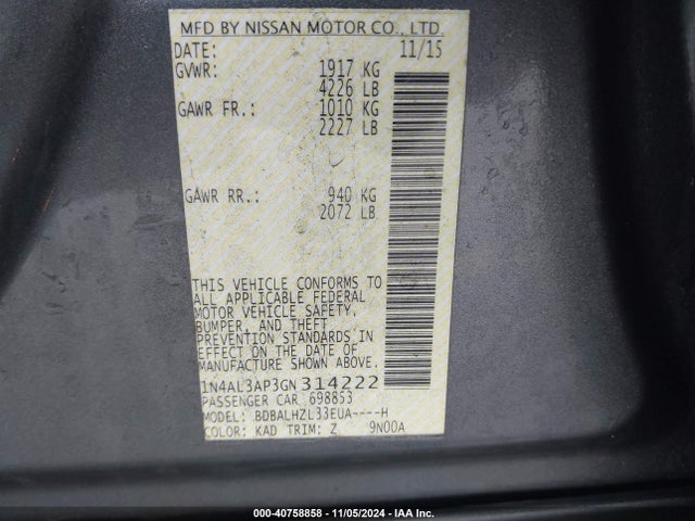 1N4AL3AP3GN314222 Nissan Altima 2.5 Sr