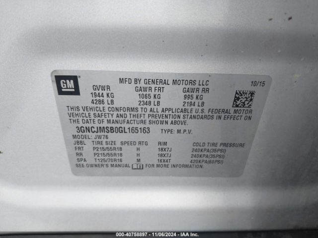 3GNCJMSB0GL165163 Chevrolet TRAX LTZ