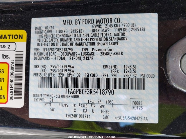 1FA6P8CF3R5418790 Ford Mustang Gt Premium
