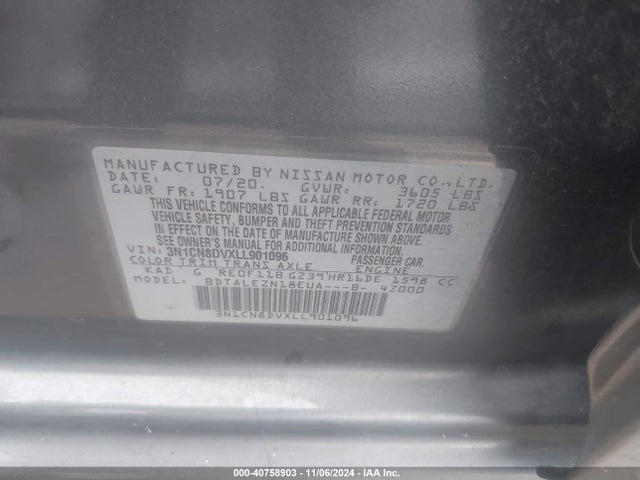 Nissan Versa S Xtronic Cvt 2020 3N1CN8DVXLL901096 Image 9