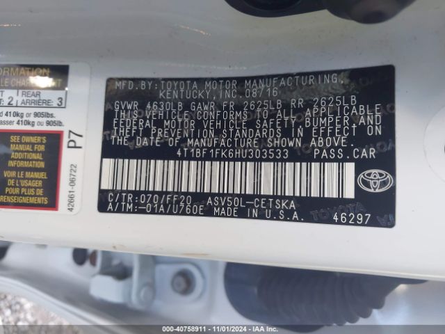 Toyota CAMRY SE 2017 4T1BF1FK6HU303533 Image 9