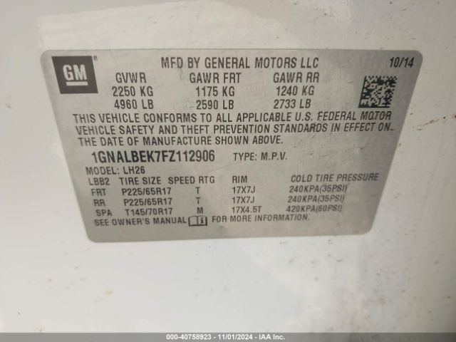 1GNALBEK7FZ112906 Chevrolet EQUINOX 1LT