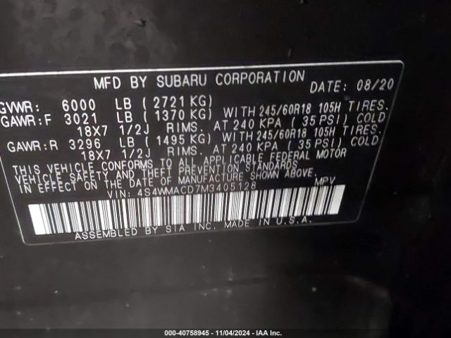 4S4WMACD7M3405128 Subaru Ascent Premium