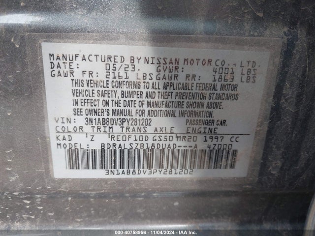 Nissan Sentra Sr Xtronic Cvt 2023 3N1AB8DV3PY281202 Image 9