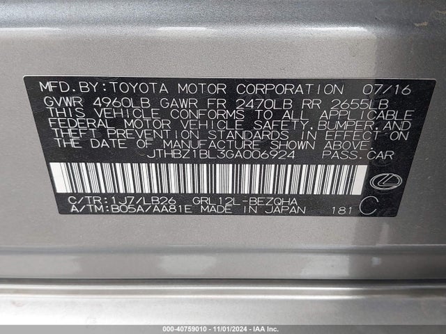 JTHBZ1BL3GA006924 Lexus Gs 350 F Sport