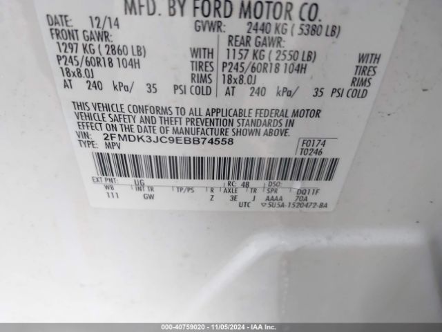 Ford EDGE SEL 2014 2FMDK3JC9EBB74558 Image 9