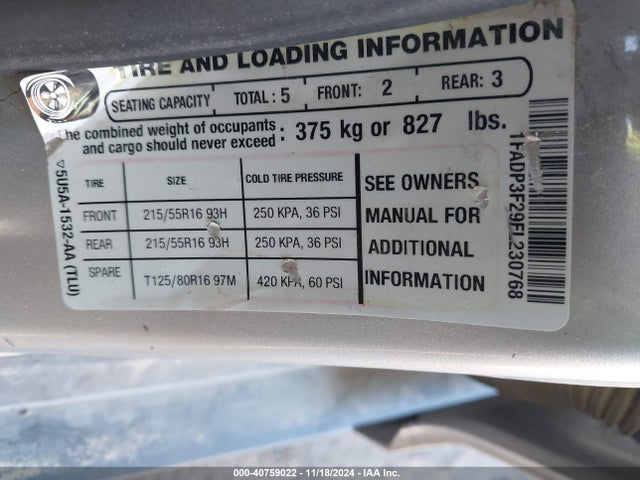 Ford FOCUS SE 2015 1FADP3F29FL230768 Image 9