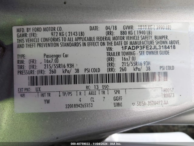 Ford FOCUS SE 2018 1FADP3FE2JL318418 Image 9