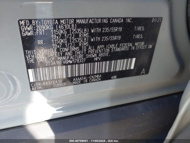 2T3A1RFV6MW178327 Toyota Rav4 Xle Premium