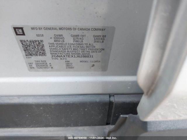 2GNAXTEX1J6288831 Chevrolet EQUINOX LT