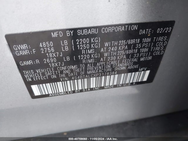Subaru Outback Onyx Edition 2023 4S4BTALCXP3178384 Image 9