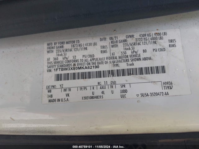 Ford Transit-350 Cargo Van 2021 1FTBW3X80MKA62190 Image 9
