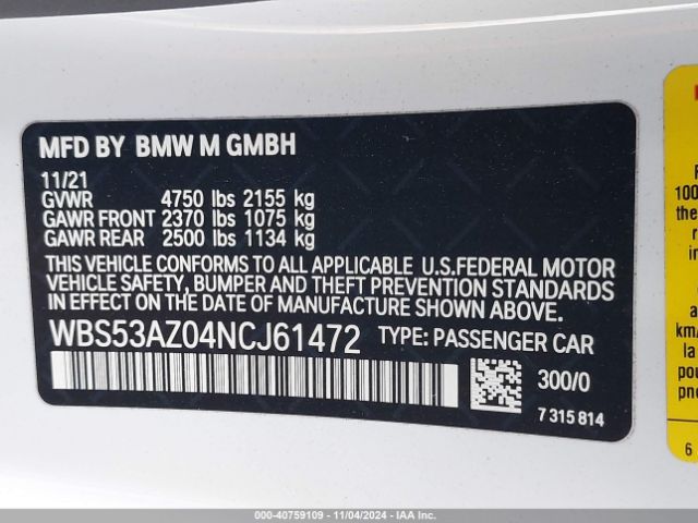 WBS53AZ04NCJ61472 BMW M4