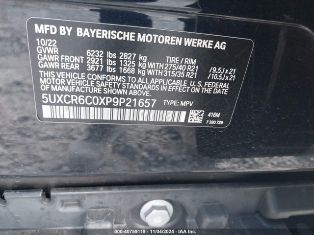 5UXCR6C0XP9P21657 BMW X5 Xdrive40i