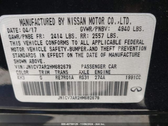 JN1CV7AR2HM682679 Infiniti Q50 2.0t Premium