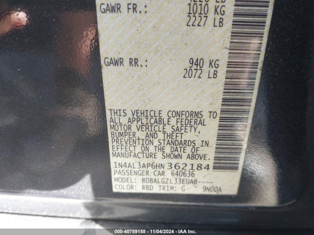 1N4AL3AP6HN362184 Nissan Altima 2.5 S