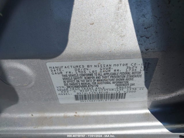 Nissan Versa 1.6 S 2024 3N1CN8DV8RL875770 Image 9