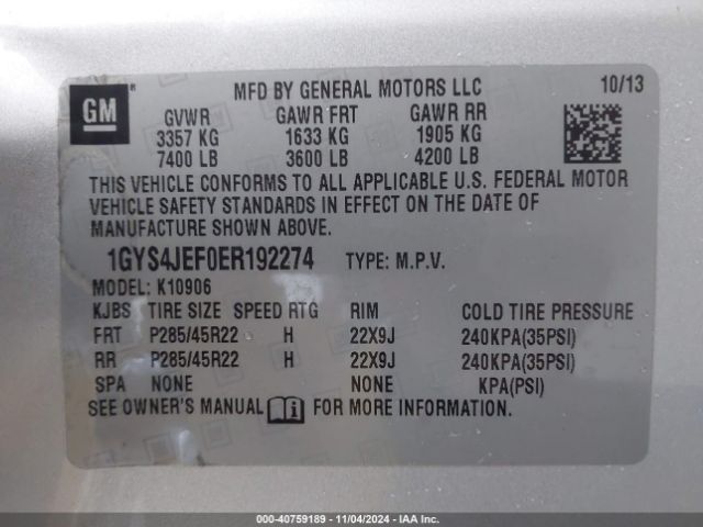 1GYS4JEF0ER192274 Cadillac Escalade Esv Premium