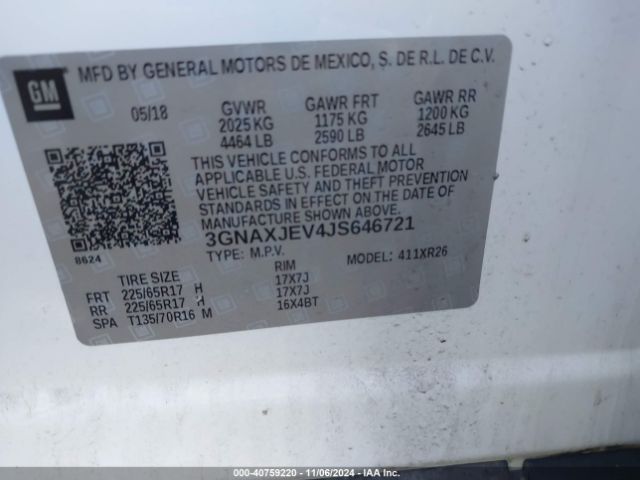 3GNAXJEV4JS646721 Chevrolet EQUINOX LT