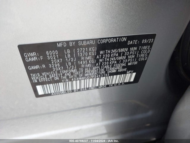4S4WMAUD7P3463193 Subaru Ascent Limited 7-passenger