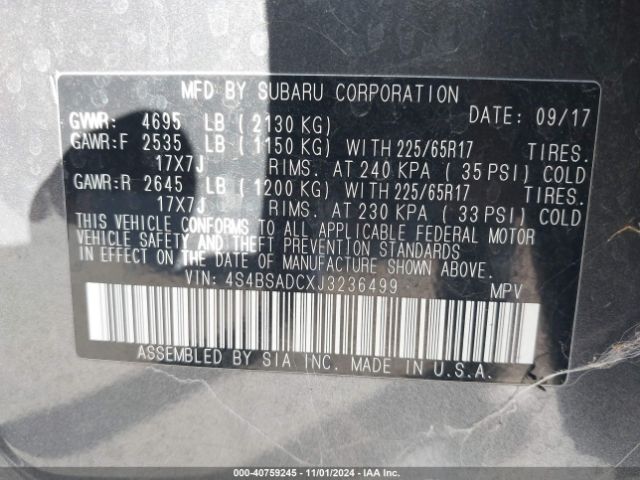 4S4BSADCXJ3236499 Subaru Outback 2.5i Premium