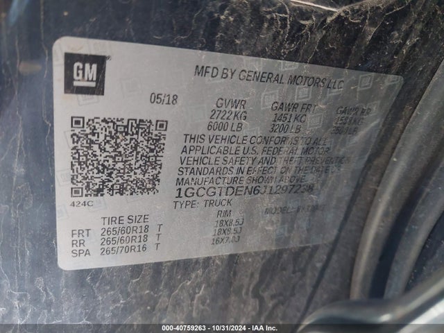 Продаж на аукціоні авто 2018 Chevrolet Colorado Z71, vin: 1GCGTDEN6J1297238, номер лоту: 40759263