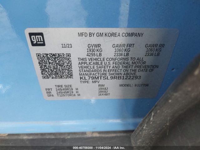KL79MTSL9RB122293 Chevrolet Trailblazer Fwd Rs