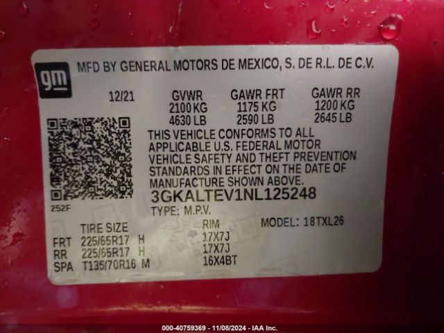 3GKALTEV1NL125248 GMC Terrain Awd Sle