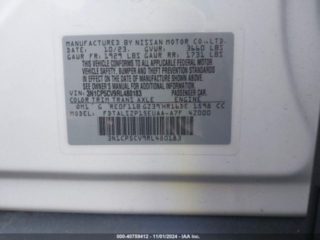 3N1CP5CV9RL480183 Nissan Kicks Sv Xtronic Cvt