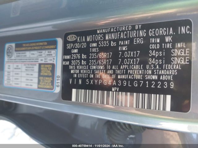 5XYPG4A39LG712239 KIA Sorento 2.4l L