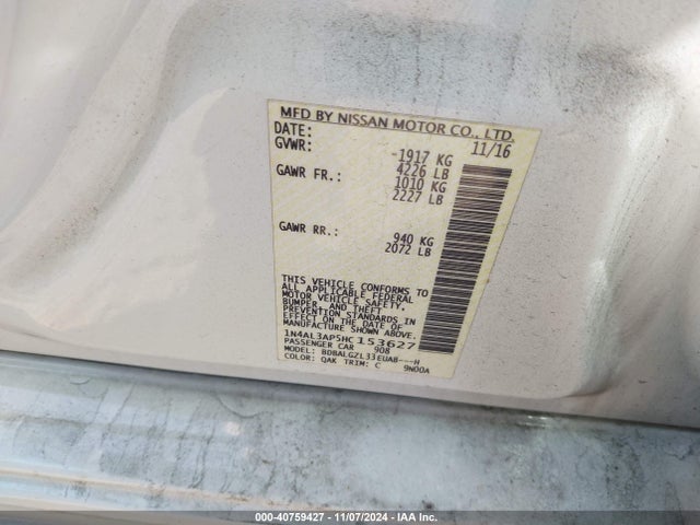 Nissan Altima 2.5 S 2017 1N4AL3AP5HC153627 Image 9