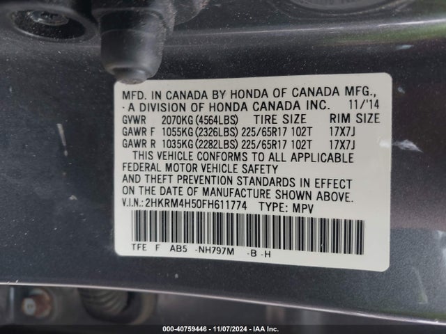 Honda CR-V EX 2015 2HKRM4H50FH611774 Image 9