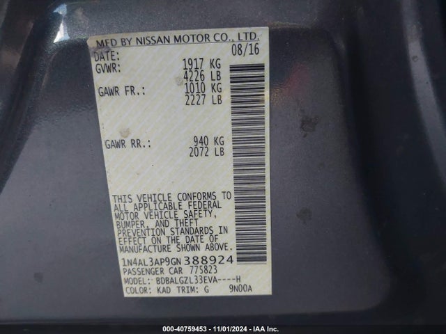 Nissan Altima 2.5 S 2016 1N4AL3AP9GN388924 Image 9