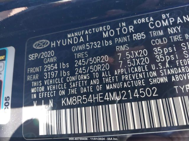 KM8R54HE4MU214502 Hyundai Palisade Limited