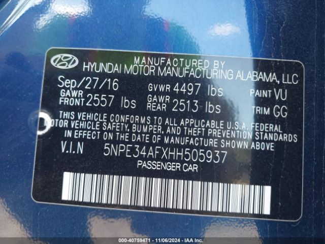 5NPE34AFXHH505937 Hyundai Sonata Limited