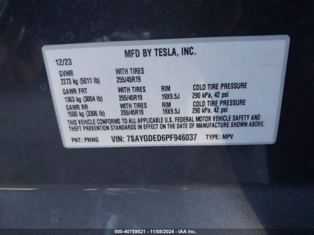7SAYGDED6PF946037 Tesla Model Y Rwd