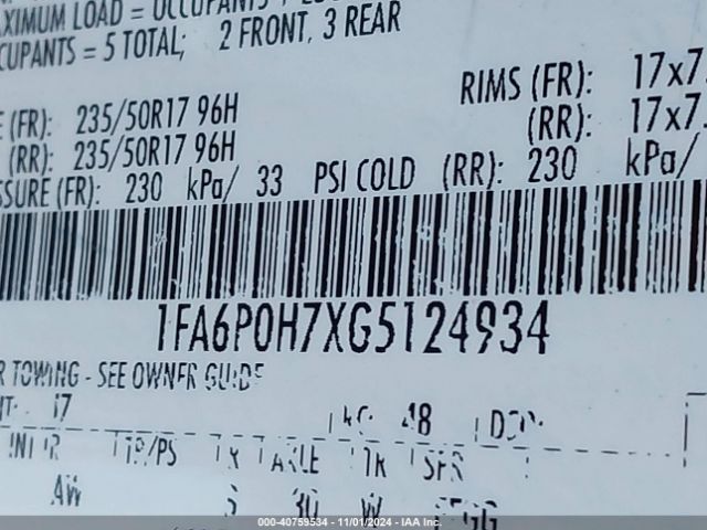 1FA6P0H7XG5124934 Ford FUSION SE
