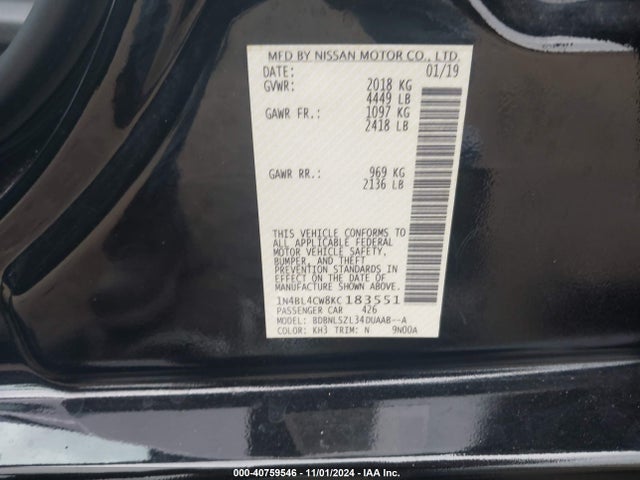 Nissan Altima 2.5 Sr 2019 1N4BL4CW8KC183551 Image 9