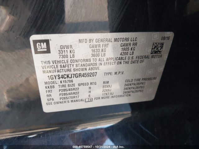1GYS4CKJ7GR459207 Cadillac Escalade Premium Collection