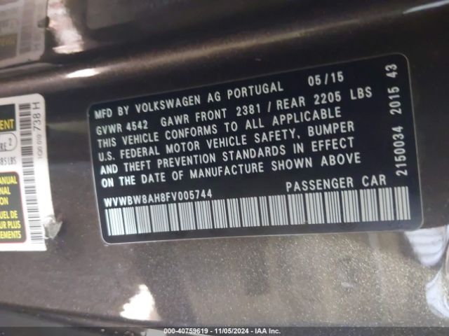 2015 VOLKSWAGEN EOS WVWBW8AH8FV005744 Photo 8