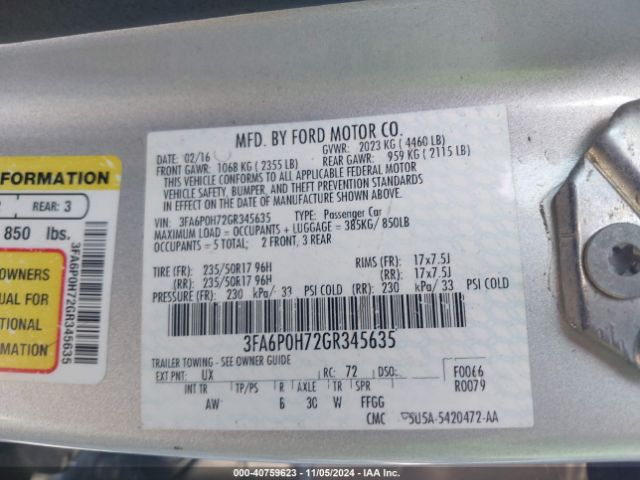 3FA6P0H72GR345635 Ford FUSION SE