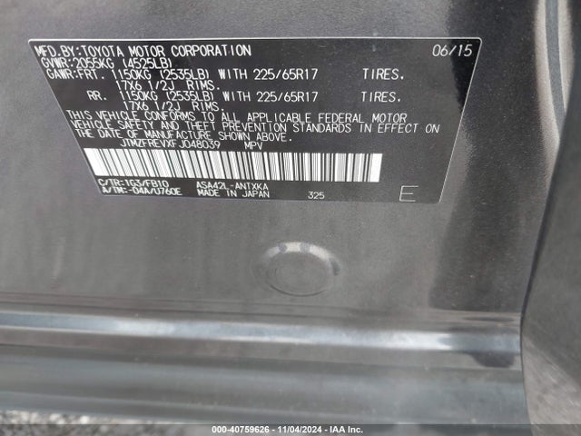 Toyota RAV4 LE 2015 JTMZFREVXFJ048039 Image 9