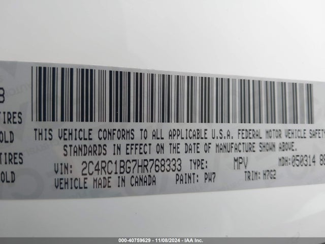 2C4RC1BG7HR768333 Chrysler Pacifica Touring Plus