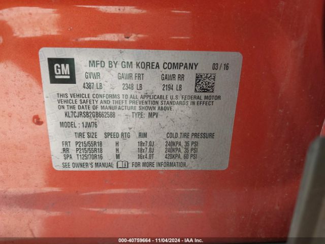 KL7CJRSB2GB662588 Chevrolet TRAX LTZ