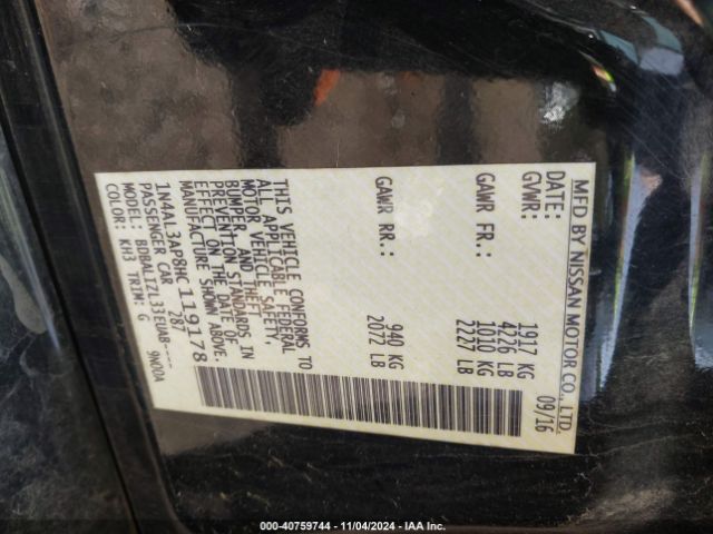 1N4AL3AP8HC119178 Nissan Altima 2.5/2.5 S/2.5 Sl/2.5 Sr/2.5 Sv