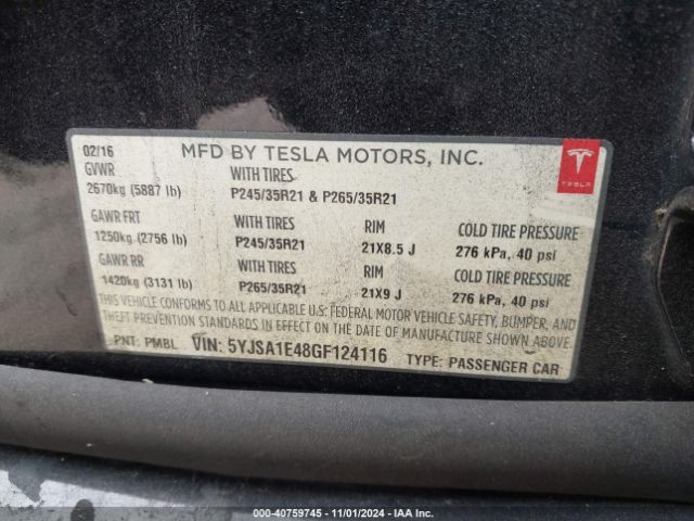 5YJSA1E48GF124116 Tesla Model S 90d/p100d/p85d/p90d